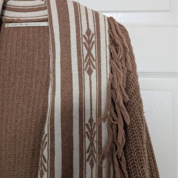 12th Street By Cynthia Vincent Ribbed Fringe Cardigan Womens Size Medium Brown - Picture 2 of 10